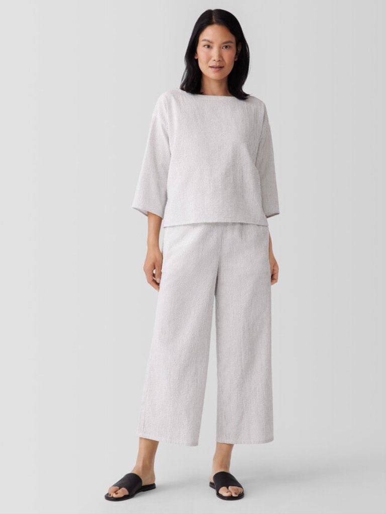Eileen Fisher Organic Cotton Ripple Checkered Box-Top Size M